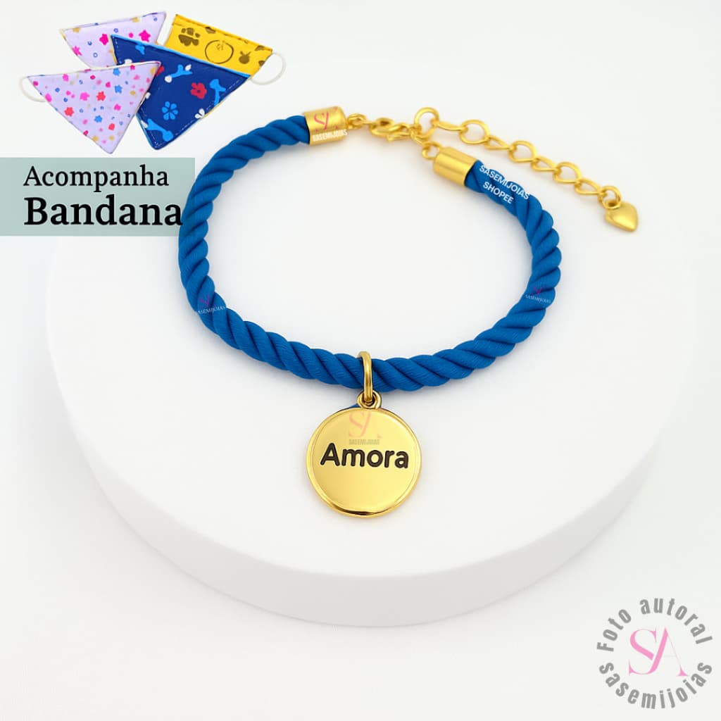 Coleira + Bandana com Plaquinha de Identificação Gravação a Laser C2