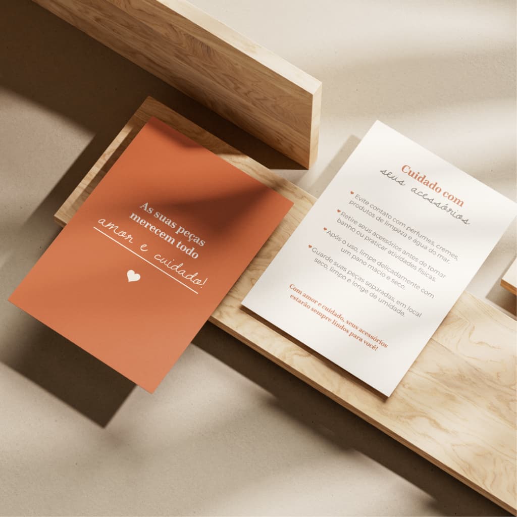 Cartão de Cuidados com Sem joias Acessórios Bijuterias 5x9cm Mimos e Brindes