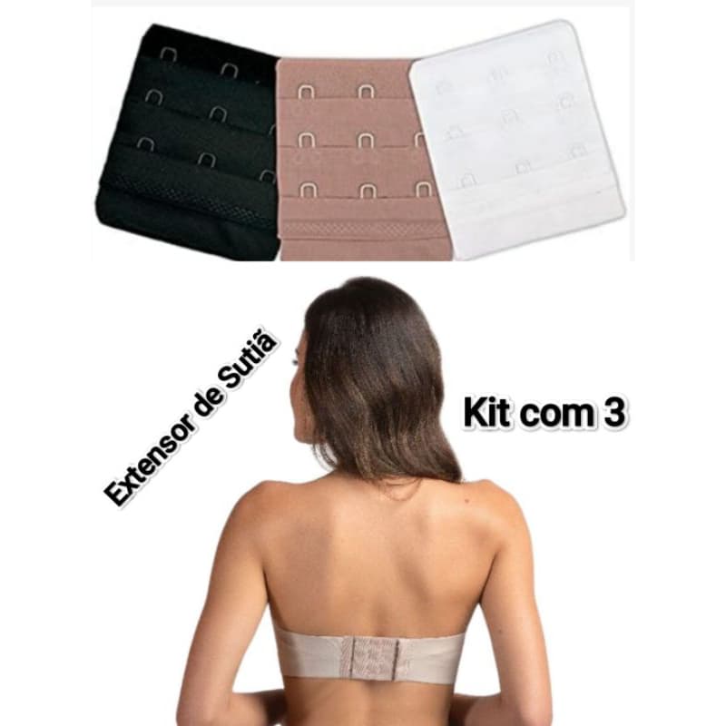 Extensor de Sutiã Largo - Modelo 3 Ganchos 3 Regulagens -  Kit com 3 cores Grande