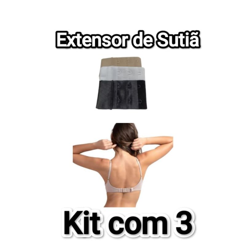 Kit de 3 Extensores para Soutien- Extensor para alongar a circunferência -  2 ganchos 3 Regulagens - Médio