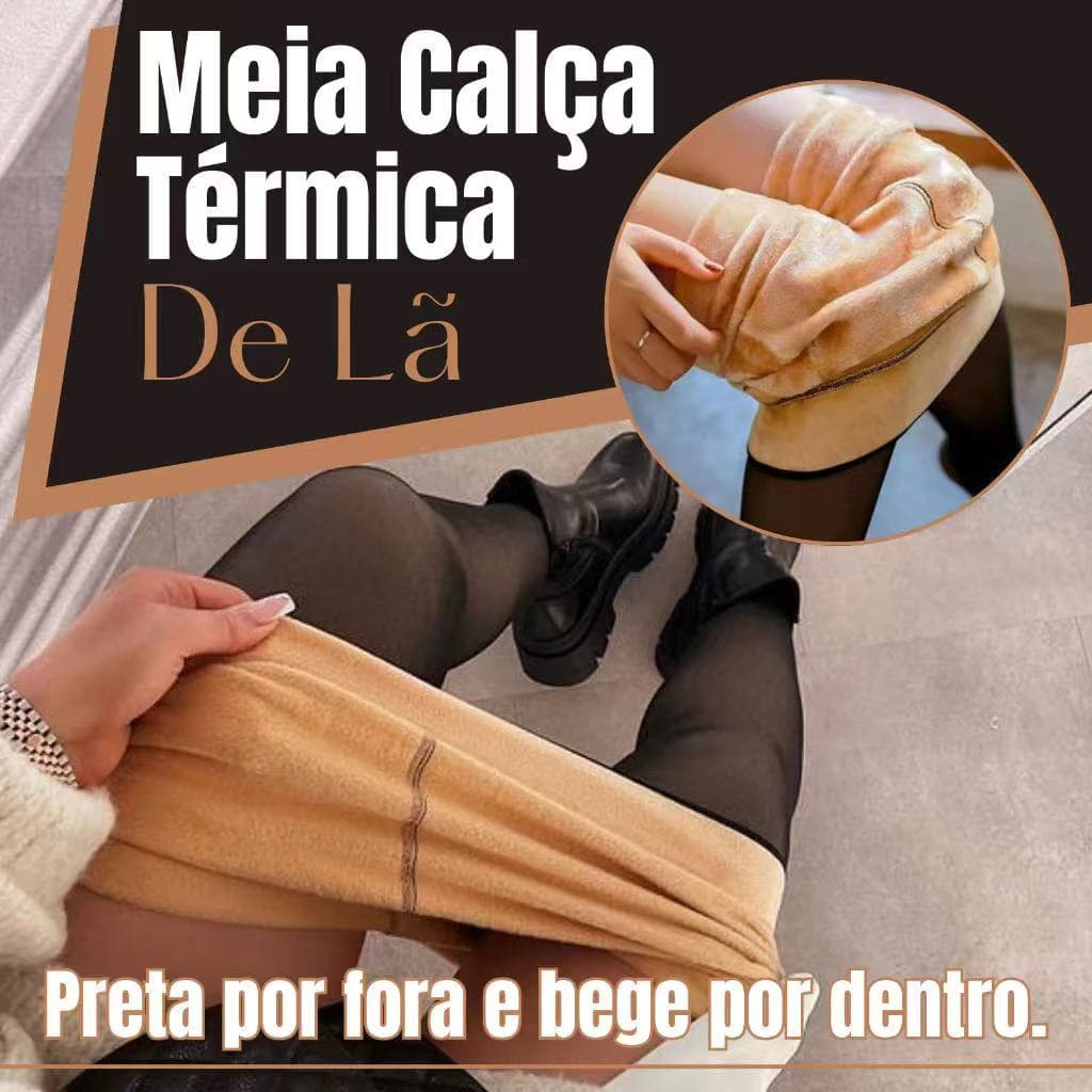 Meia-Calça Térmica Forrada Peluciada Plus Size G-GG Translúcida de Lã Legging Grossa Inverno Quente