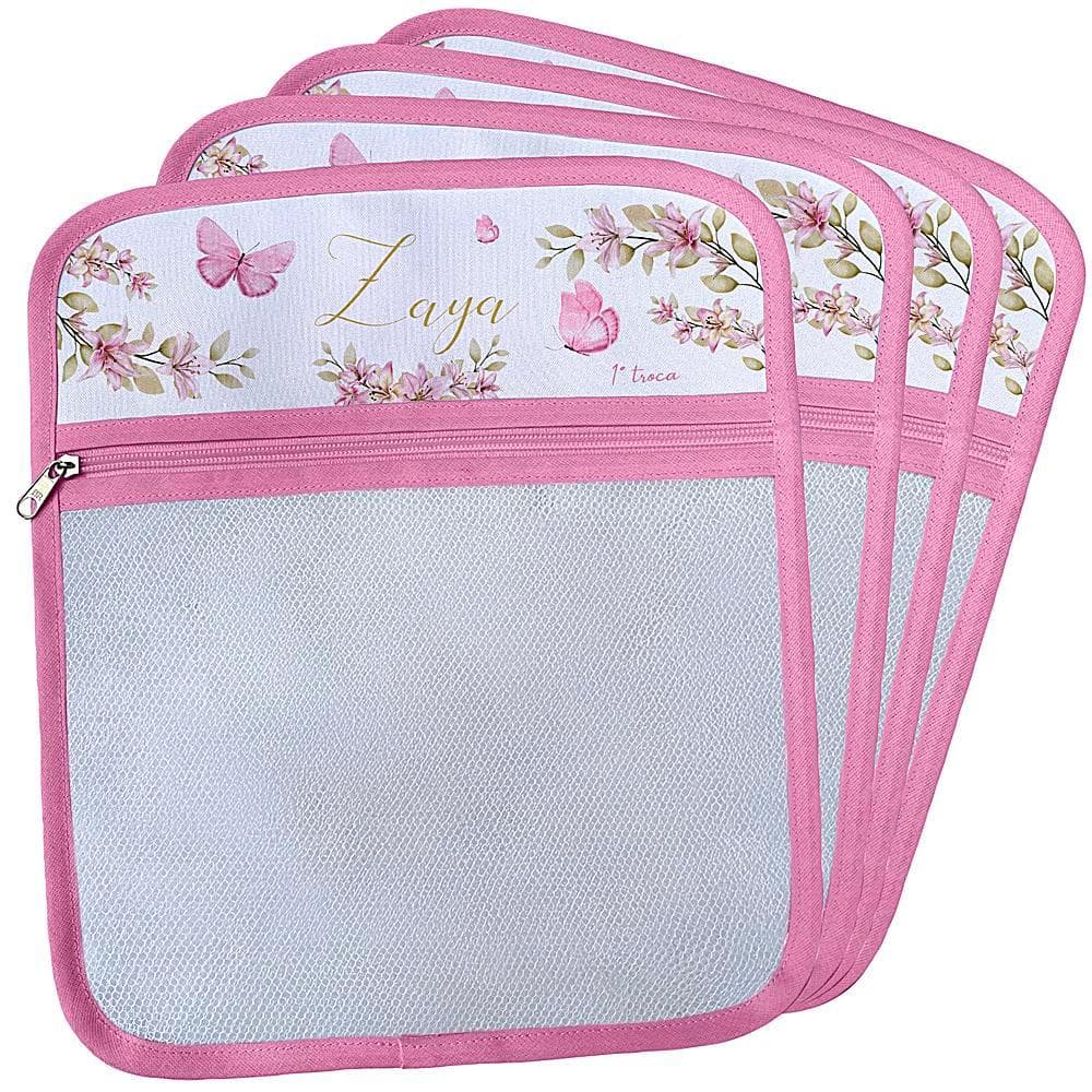 Saquinhos Organizador Saída Maternidade Bebê Jardim Borboletas Aquarela Personalizado