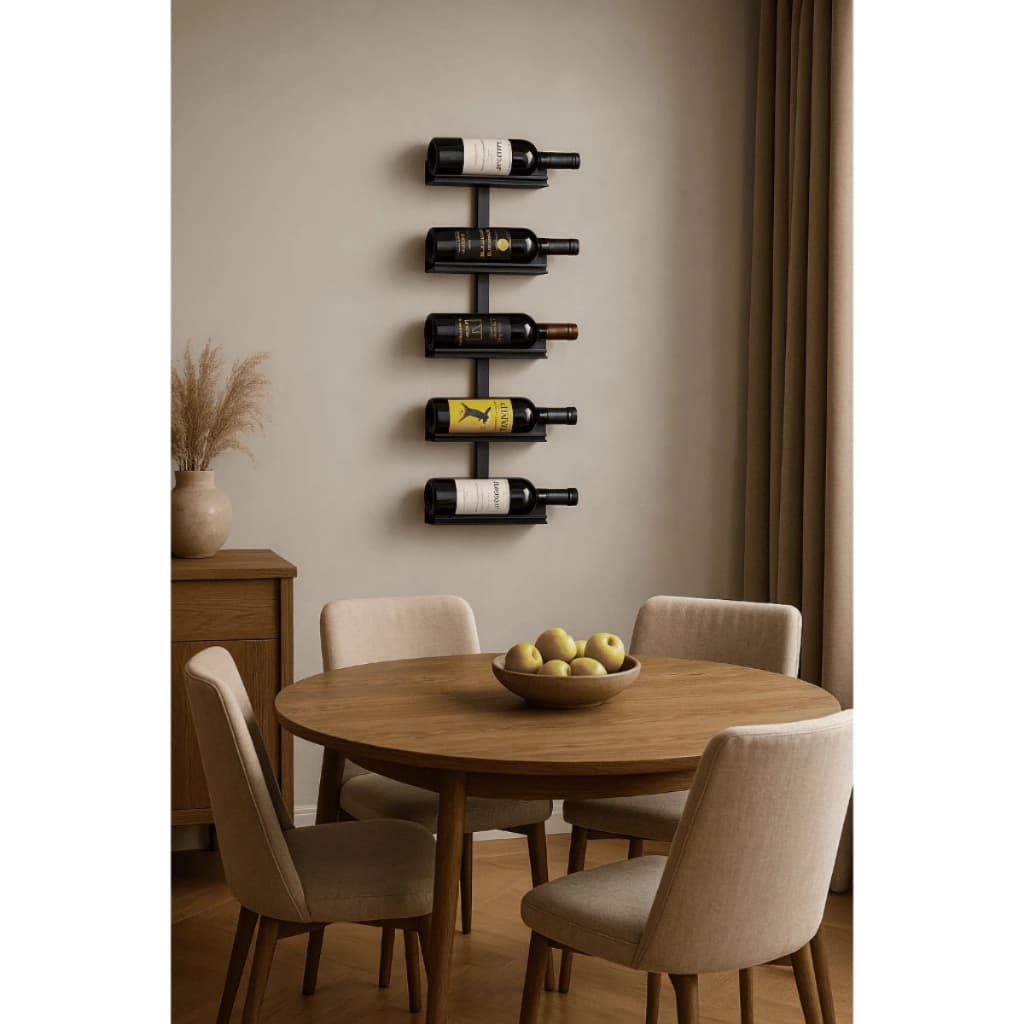 Adega Decorativa Suspensa De Parede Industrial Suporte Vinho 5 Garrafas Alinhadas