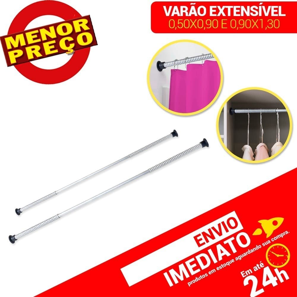 Suporte Bastão Varão Tubo Pressão Cortina Box Banheiro Armário Resistente Sem Furos 50x90 e 90x130cm