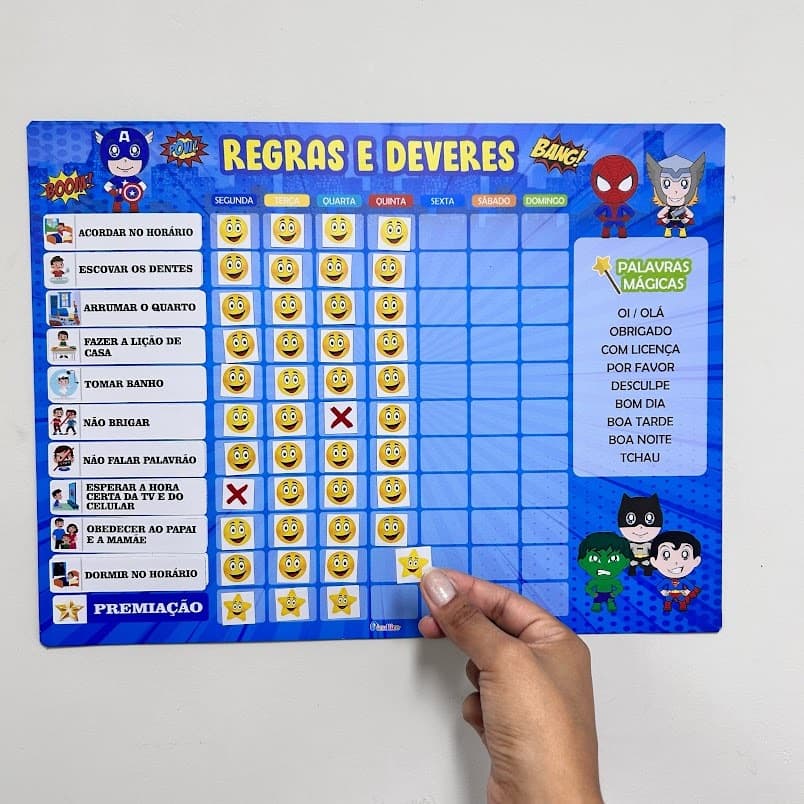 Quadro de Incentivo Infantil ou Tarefas Infantil - Imã de Fixação na Geladeira