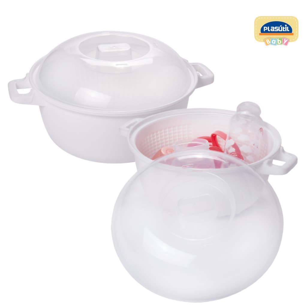 Esterilizador de Mamadeira e Chupeta Para Microondas Redondo 3 Peças Compacto e Portátil Plasútil