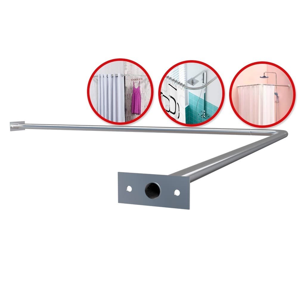 Suporte Varão em L Bastão Tubo Curvo Alumínio resistente para Cortina Box Banheiro Provador Lavabo