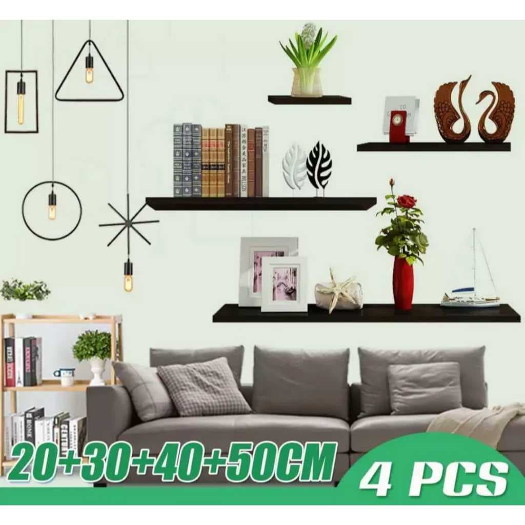 Kit 4 Prateleiras reta 20/30/40/50 nicho Preto suporte decoração sala quarto banheiro escritório