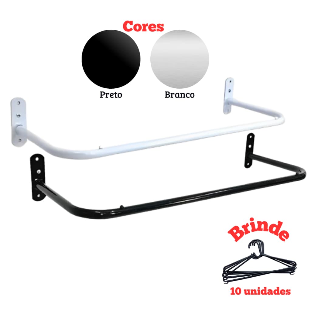 Kit Arara de Parede + Cabide, até 1.20 m Branca ou Preta