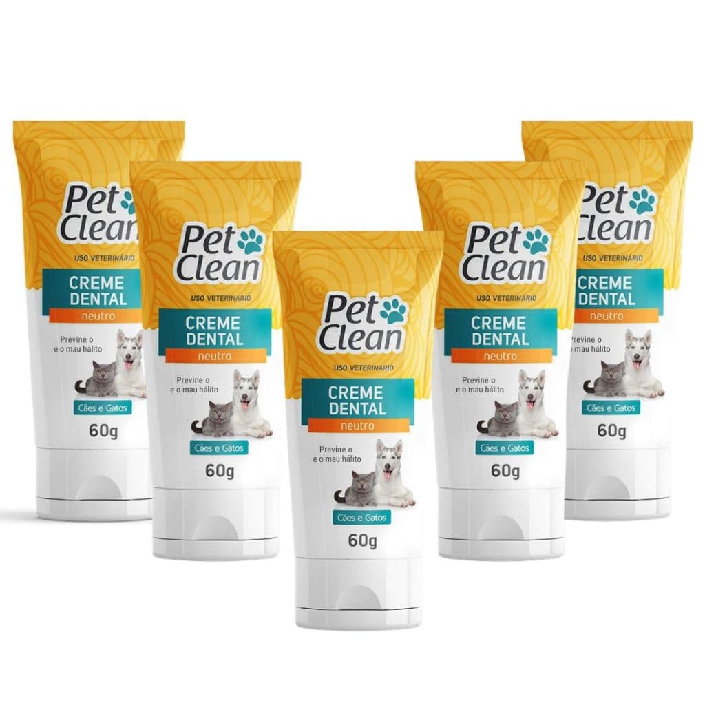 Pet Clean 5 Creme Dental Neutro 60g cada Cães e Gatos Previne Mau Hálito