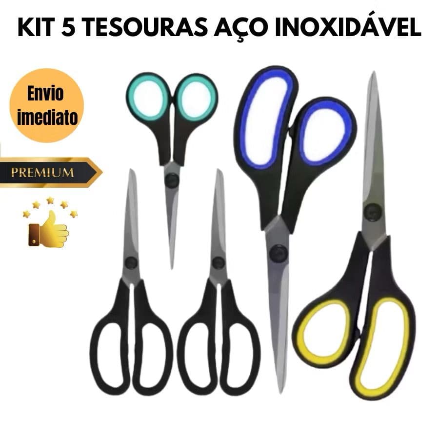 Kit 5 Tesouras Em Aço Inox Corte Costura Artesanato Domestico e profissional