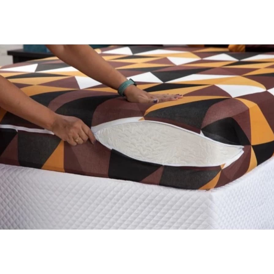 Capa De Colchão Solteiro com Zíper Estampada Microfibra 100% Políester