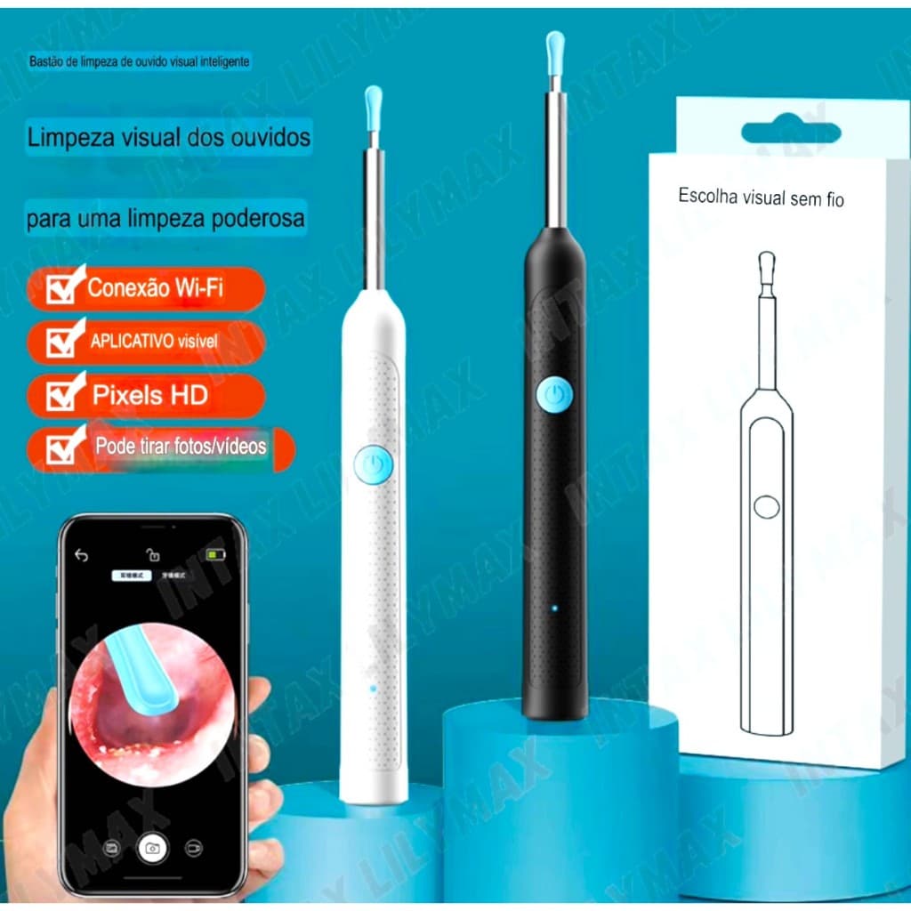 Limpador De Ouvido Visual Inteligente Sem Fio , Kit 9 De Ferramentas De Remoção De Cera Com Otoscópio Para iPhone /Andro