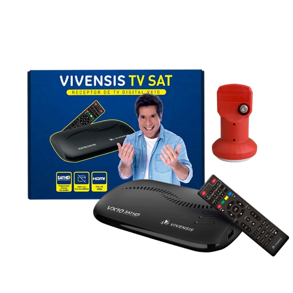 Kit Receptor Digital Vx10 HD Sat Tv + Ku Lnbf Universal Banda Simples Vivensis