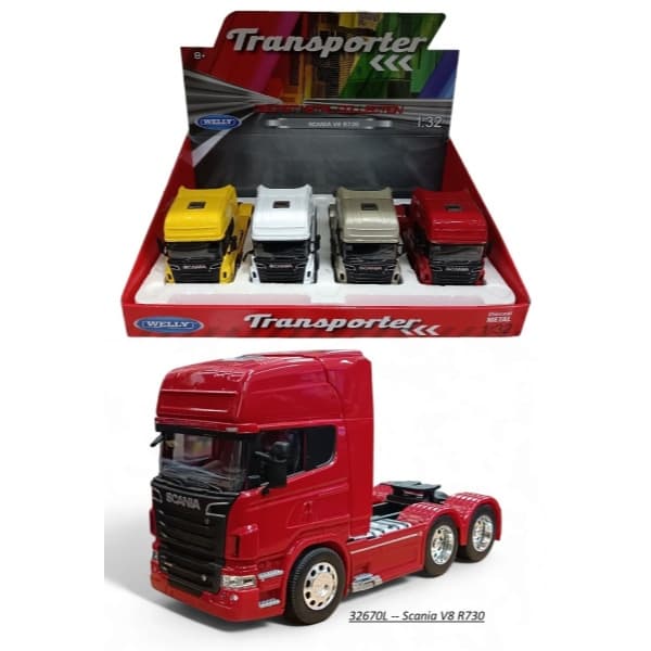Caminhão Scania V8 R730 6x4 - Cavalo - Transporter - 1/32 - Welly