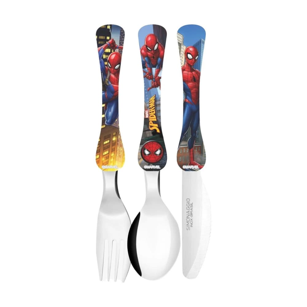 Jogo De Talheres Inox 3 Pcs Infantil Homem Aranha - Marvel