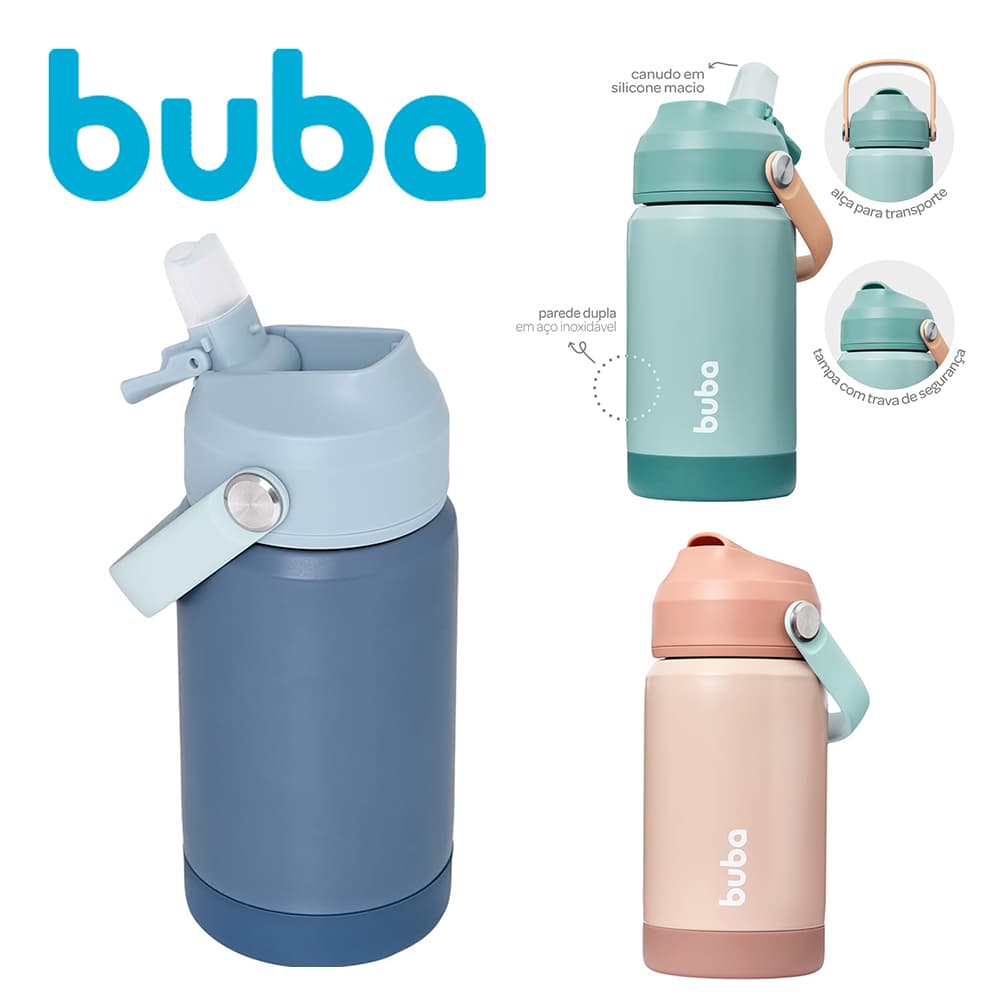 Copo Térmico com Bico de Silicone Inox Garrafinha Escola Buba