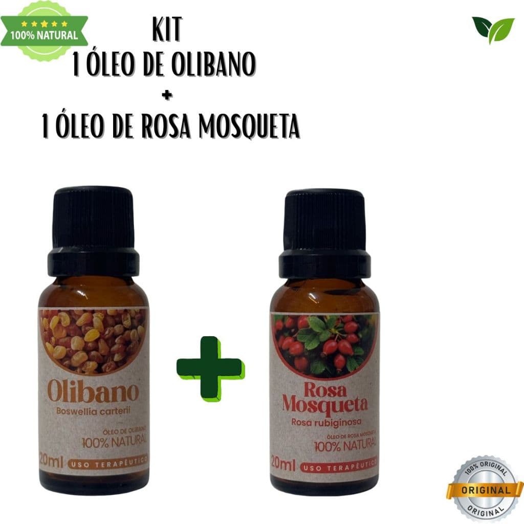 kit óleo de olibano + óleo de rosa mosqueta 100% natural 20 ml
