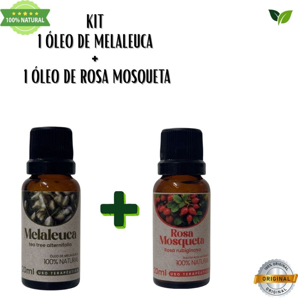 kit oleo de melaleuca + rosa mosqueta 100% natural 20 ml