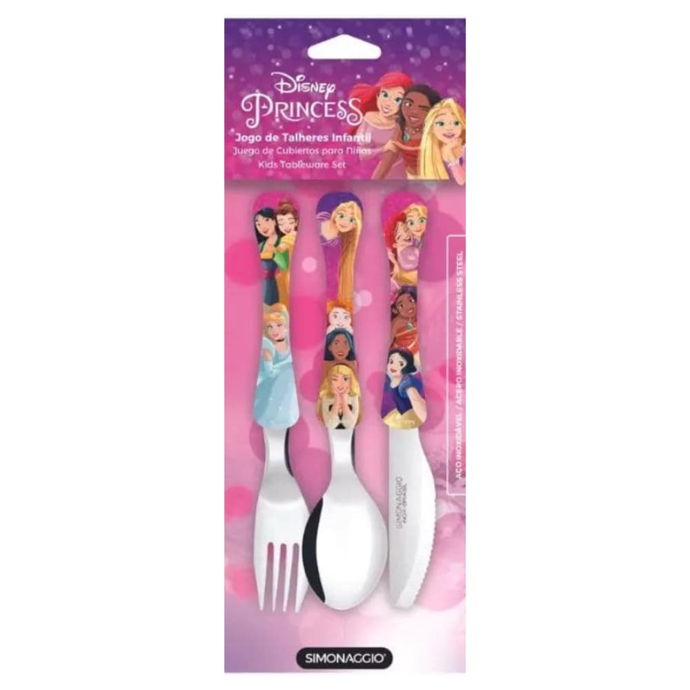 Jogo De Talheres Inox 3 Pcs Infantil Princesas - Disney