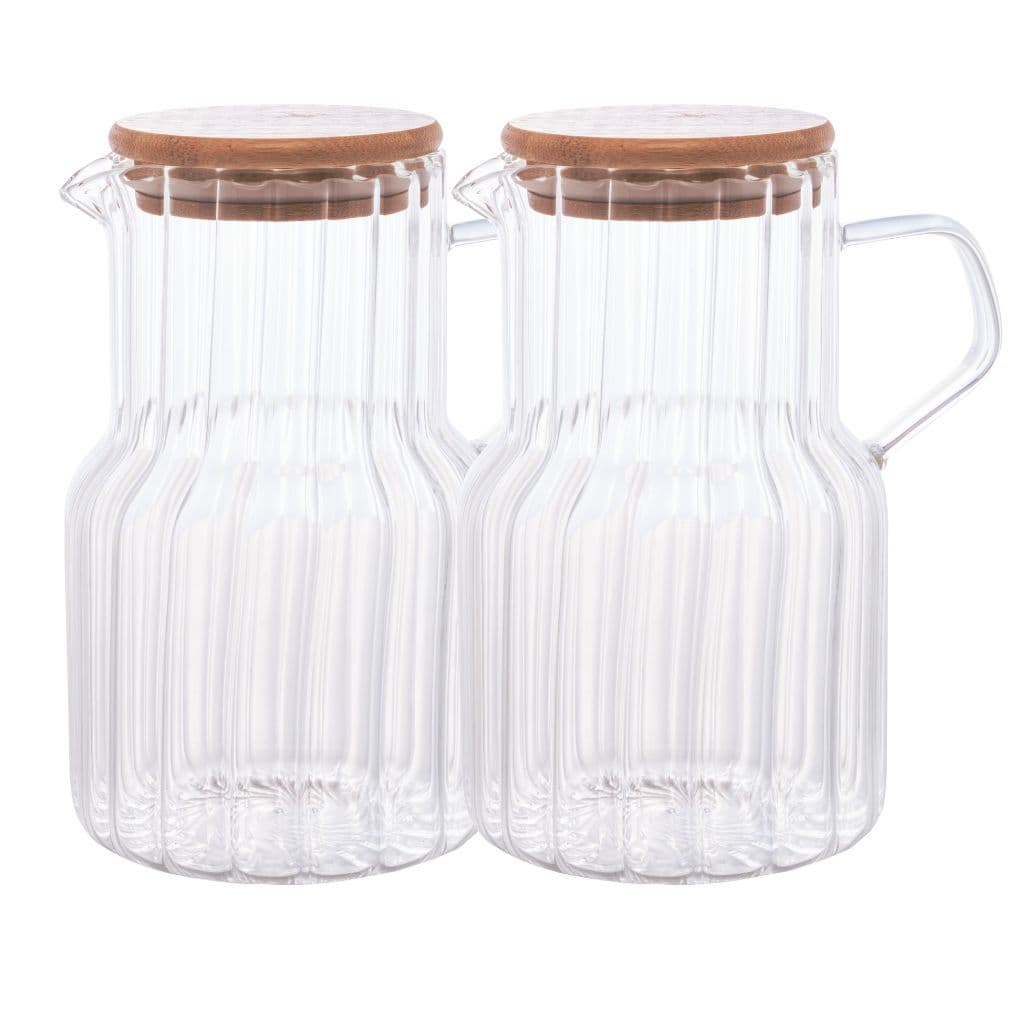 Jarra De Vidro Com Tampa Em Bambu Classic 18 ou 25cm  | Unitária e 2 Unidades | Lyor
