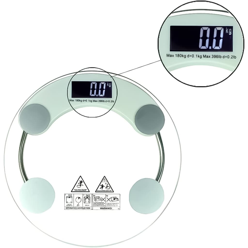 Balança Digital Corporal de Banheiro Redonda 180kg Vidro Temperado