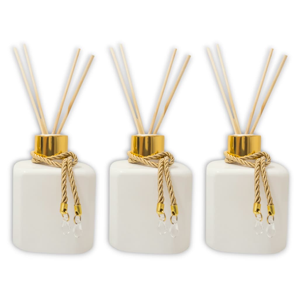 Kit 3 Frascos Plástico Pet Difusor Aromatizador Branco 300ml Com Dourado Para Ambiente Casa Lavabo