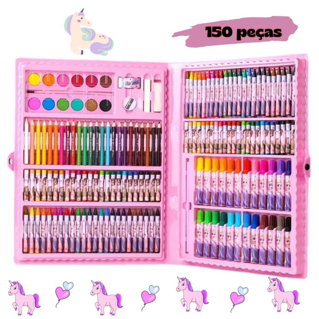 Maleta Estojo De Pintura Infantil Estojo 150 Peças Para Colorir tema variado Meninas e Meninos