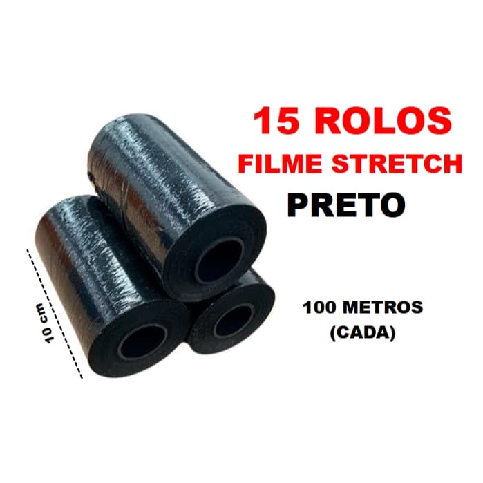 15 Filme Stretch 10cm Preto, Empacotar mala, Enxertia etc.. 100 Metros