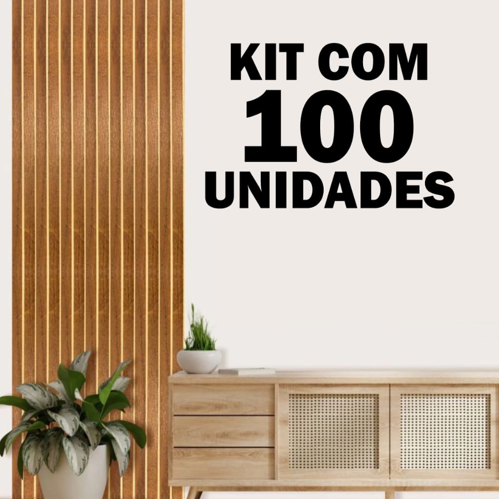 Kit 100 Placas Painel Ripado - Revestimento MDF 45x11cm Decorativo Moderno Parede