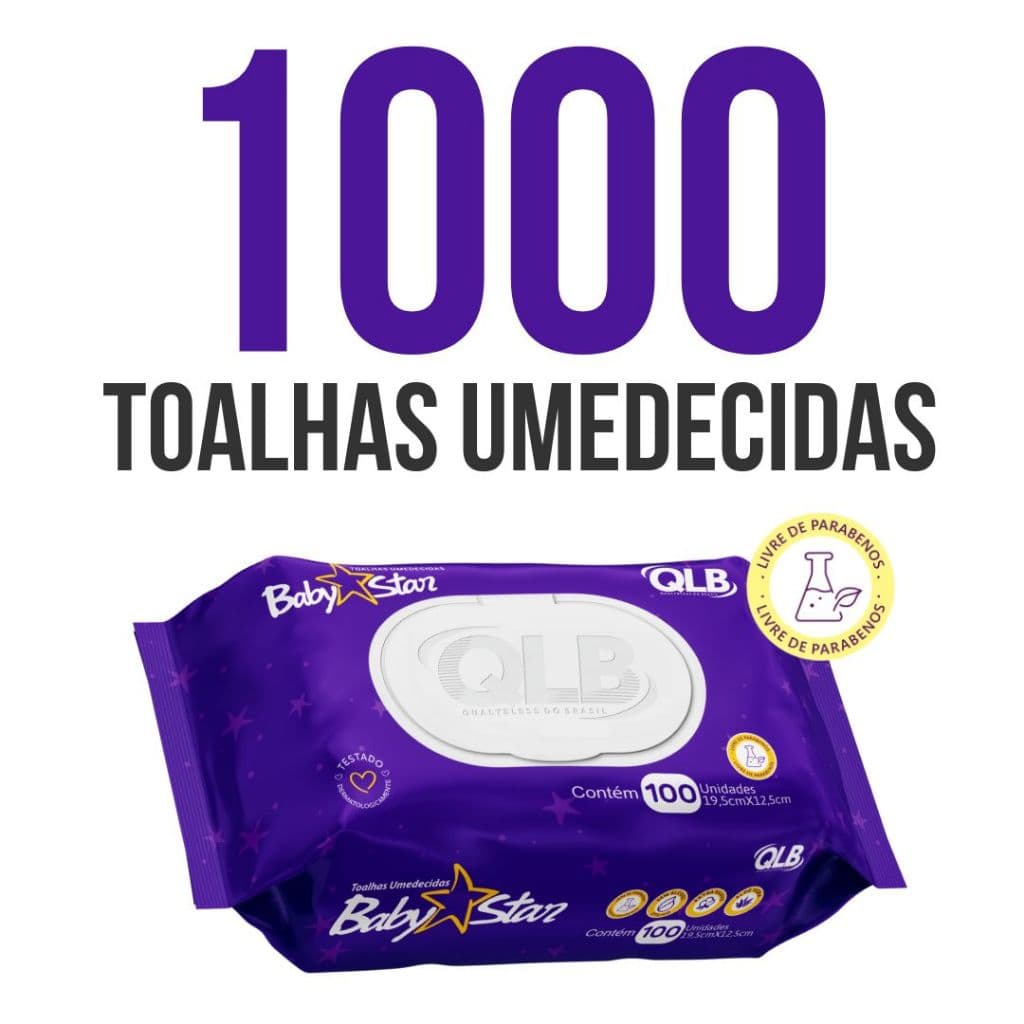KIT COM 10 LENÇOS/TOALHAS UMEDECIDAS BABY STAR C/100