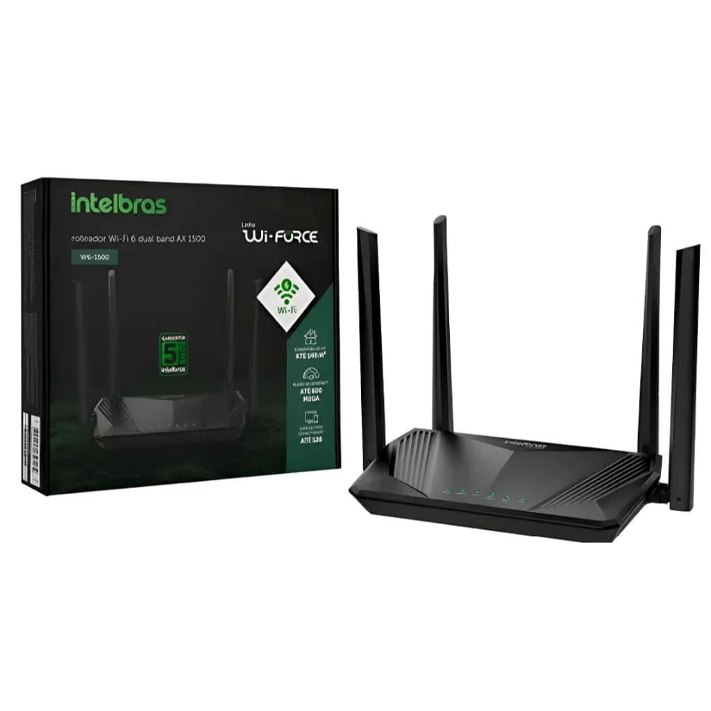 Roteador Wi-Fi 6 Dual Band W6-1500 Preto Intelbras ( 5 ANOS DE GARANTIA PELA INTELBRAS )