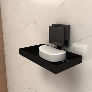 Saboneteira De Parede Ventosa Sem Furo Banheiro Preto Fosco