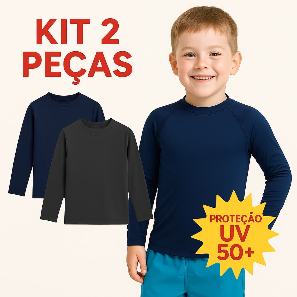 Kit 2 Camisetas Manga Longa UV Infantil Proteção Solar Conforto Alta Qualidade