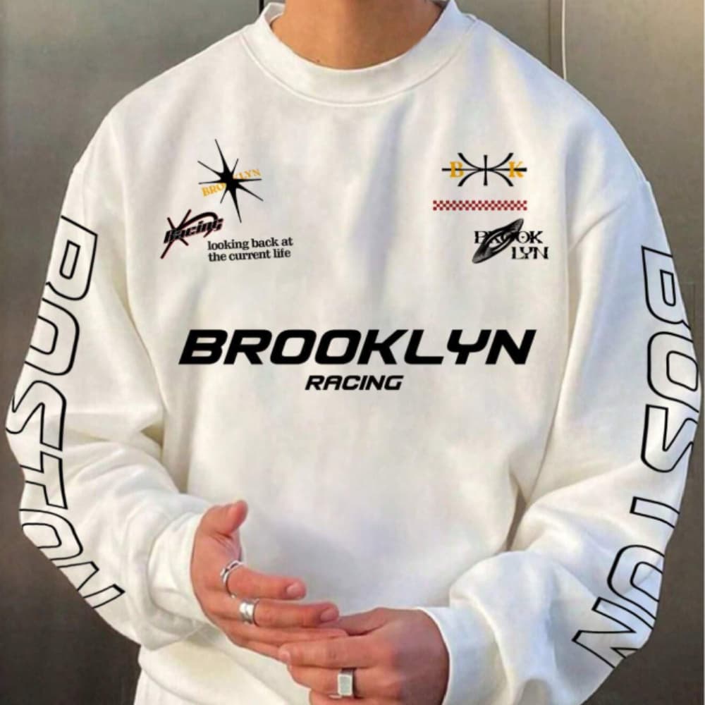 Blusa Frio Manfinity Moletom Gola Careca Tripulação Estampado Inverno Letra Manga Longa Brooklyn Car