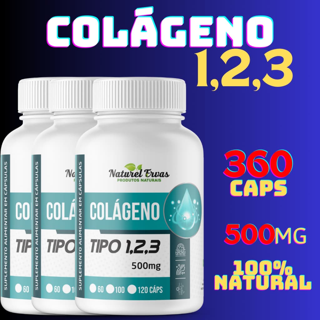 Colágeno Tipo 1,2,3 500mg com 120 Cápsulas
