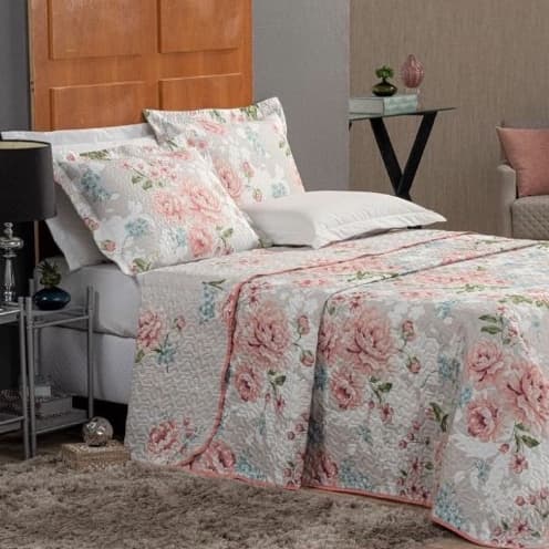 Kit Colcha Cobre Leito Casal Bouti Dupla Face 3 Peças C/ Viés