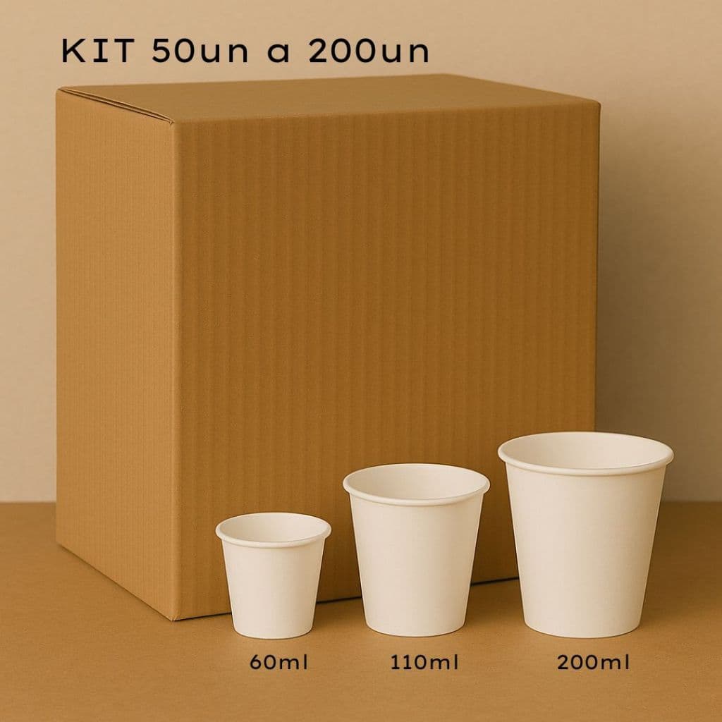 Copo para Bebidas Quentes e Geladas - Ecológico Papel e Fibra de Bambu alta resistência 200ml 110ml e 60ml