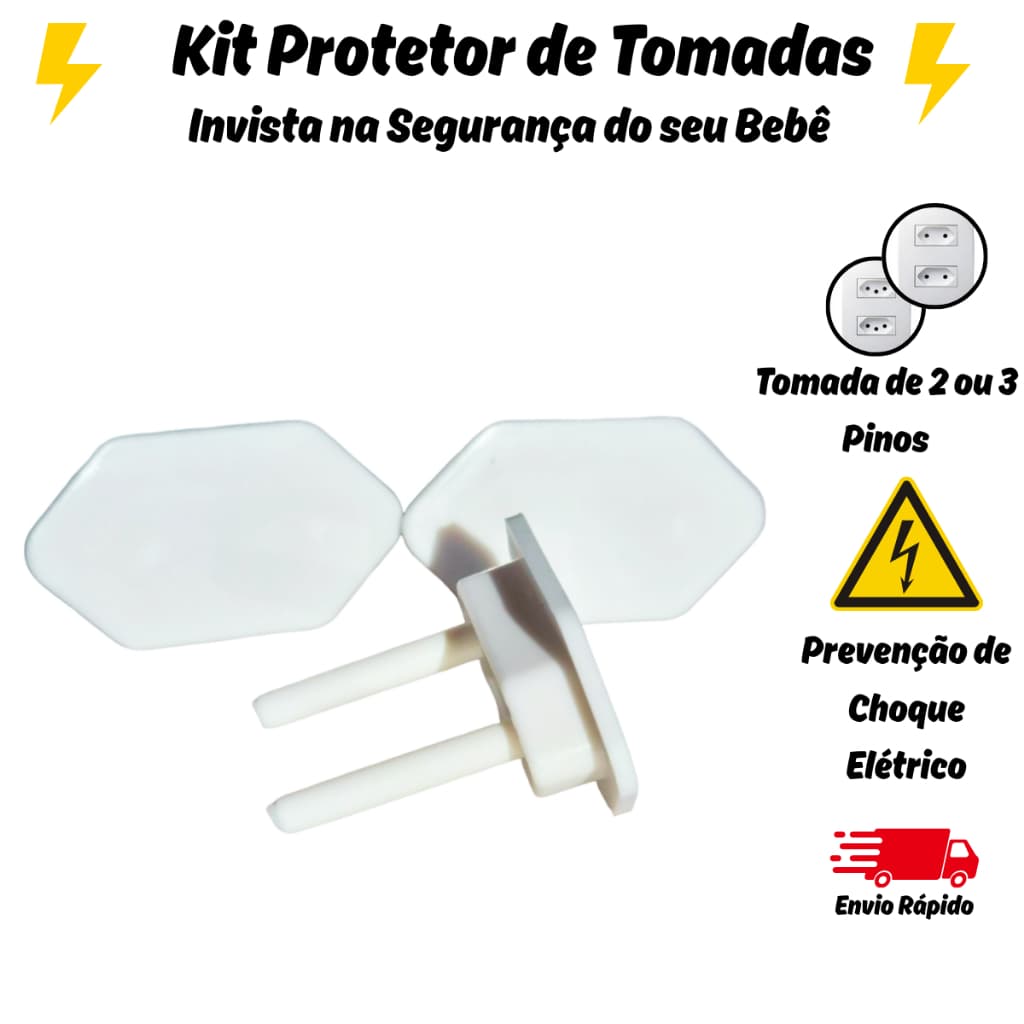 Kits de 12, 24 e 36 unidades de Protetor de Tomada Contra Choque Segurança de Bebê Casa Familia