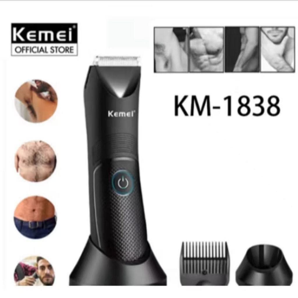 Kemei 1838 Barbeador elétrico masculino à prova d'água aparador de pelos corporais