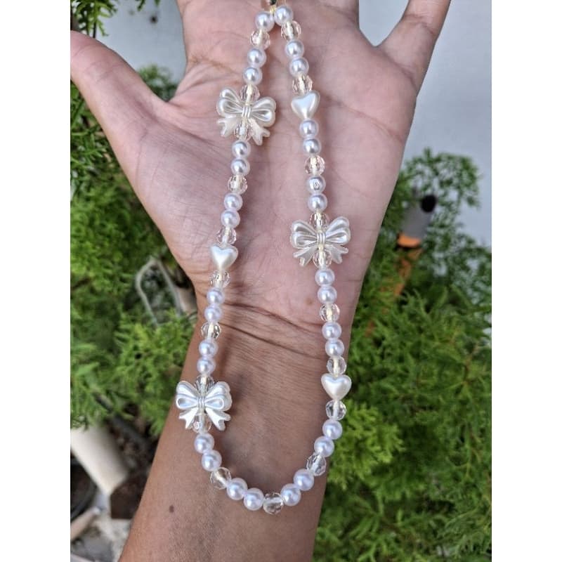 Phonestrap lacinho e coração cordinha de celular