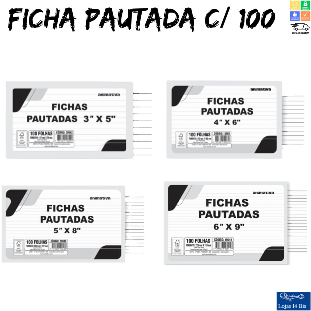 Ficha Pautada Animativa São Domingos com 100 Fichas Para Fichário 3x5 4x6 5x8 6x9