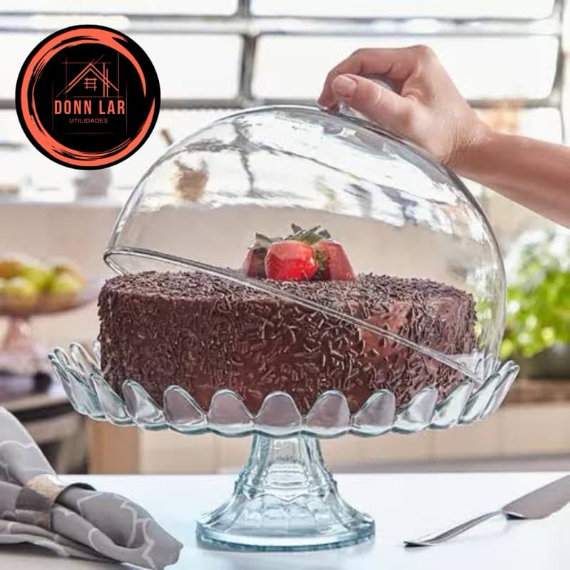 Boleira de Vidro com Tampa e Pé Pétalas de Jasmin Vitazza Prato para Bolos Porta Queijos Boleirinhar