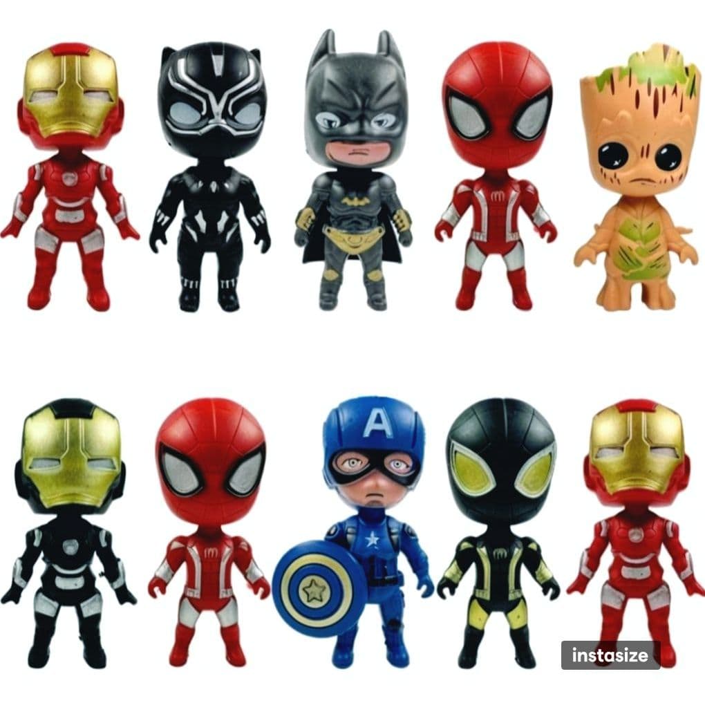 Kit 10 Mini Bonecos Vingadores Avengers Heróis Kids Figuras de Ação Miniaturas
