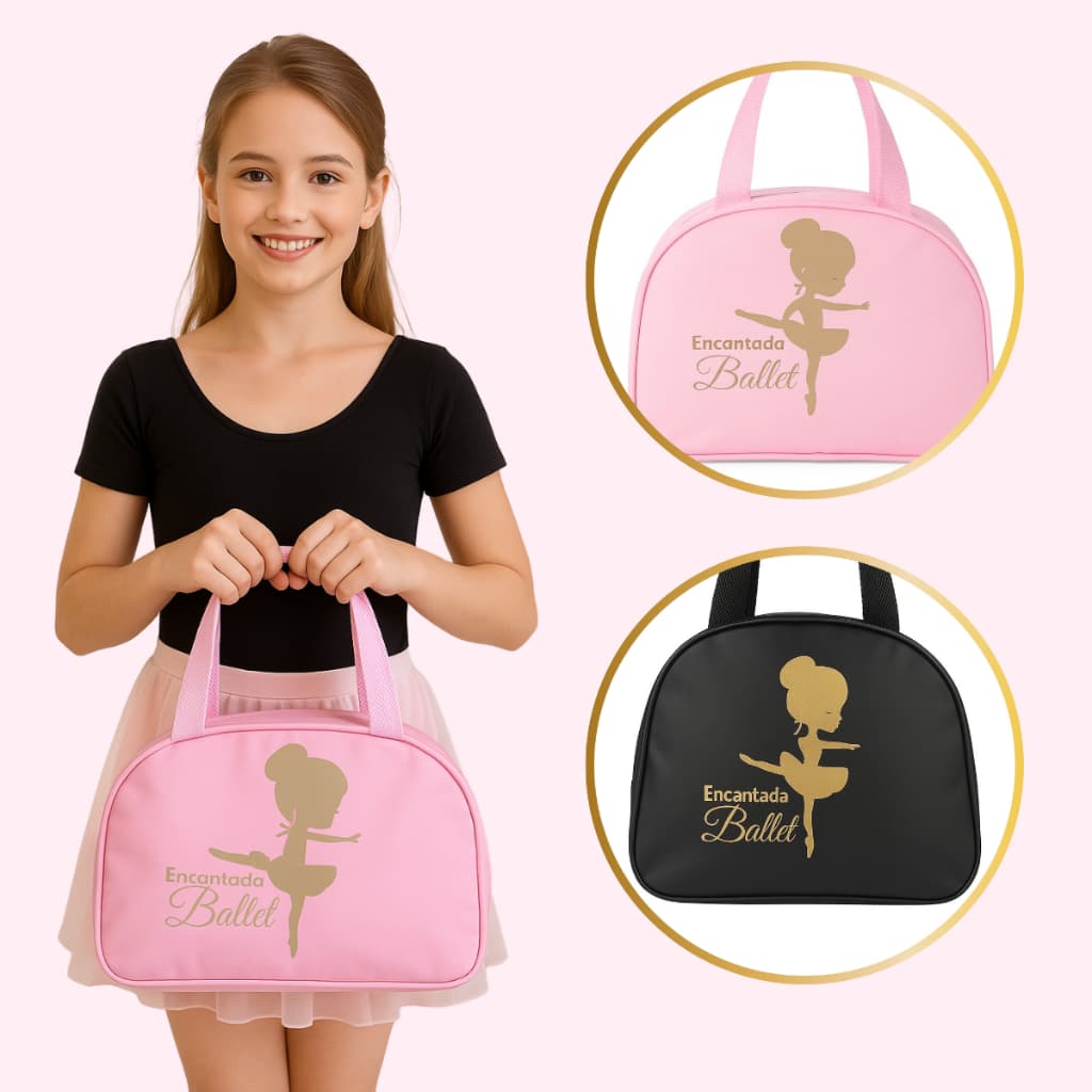 Bolsa de Balé Dança Ballet Jazz Infantil – Resistente, Leve e Linda | Cores Rosa e Preta