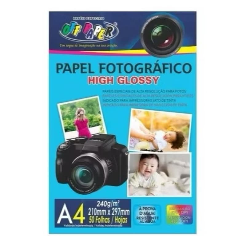 Papel Fotográfico A4 High Glossy 240 gramas Off Paper - 50 Folhas