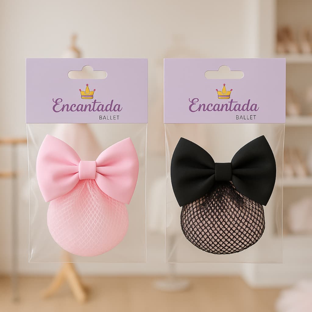 Presilha com Laço e Redinha Embutida / Ballet Bale Dança Jazz – Poliamida de Alta Qualidade Preta e Rosa Bebê