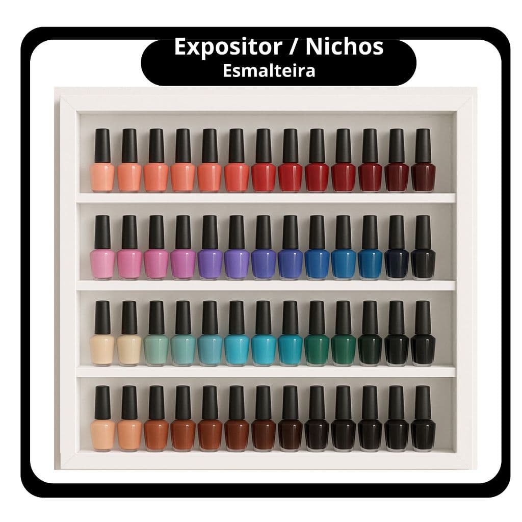 Expositor Nicho Organizador em Mdf  Para Esmalte Prateleira Para 70 Esmaltes Decoração Salão