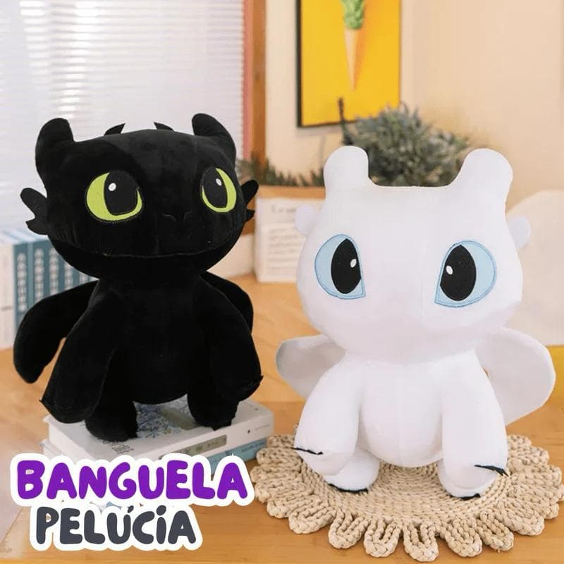 Banguela de Pelúcia 22 cm Como Treinar o seu Dragão - Fúria da Noite - Dragão Voador Preto - Fúria da Luz Branco Boneco