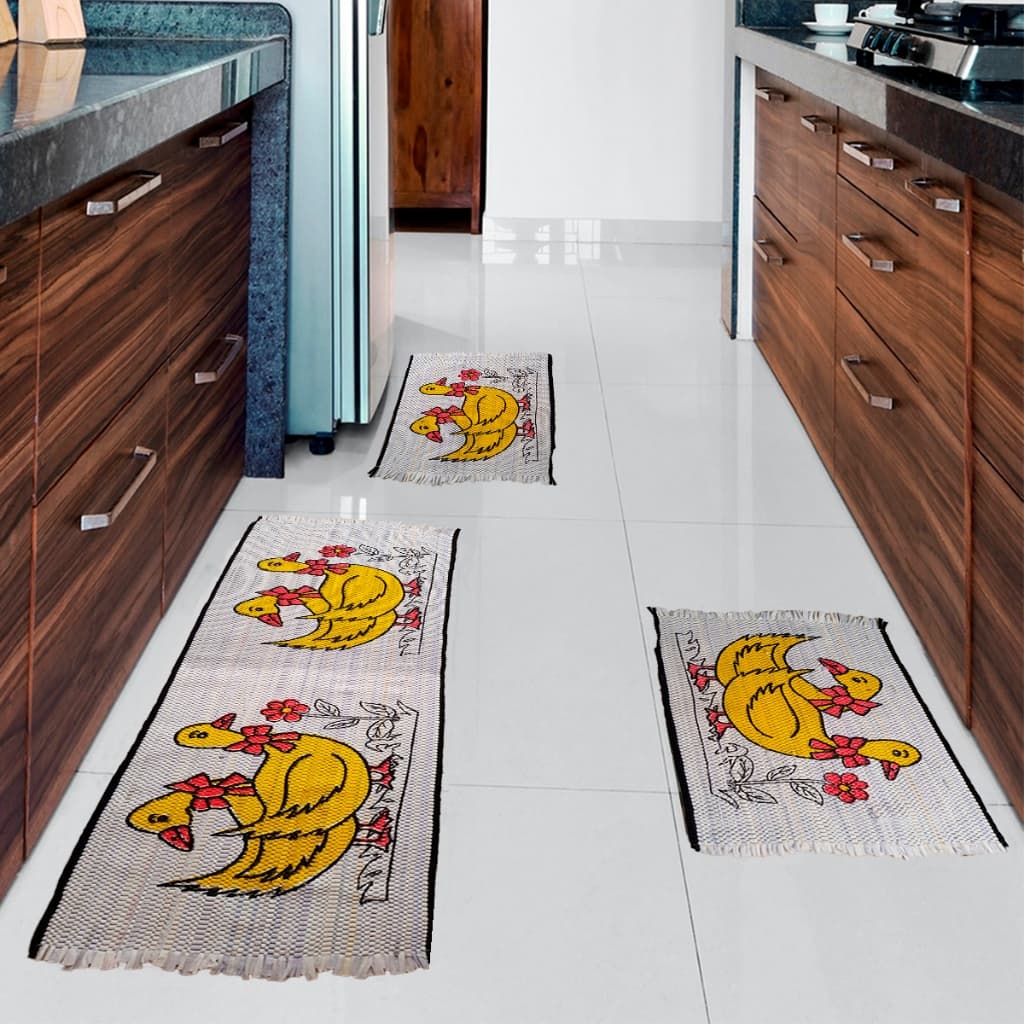 Jogo de Tapete para Cozinha Kit 3 Peças de Malha 2 Tapetes + 1 Passadeira